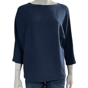 R Label Womens Ribberd Blue 3/4 Sleeve Sweater Size L/XL